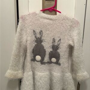 Little Lass White Fuzzy Sweater with Bunny Design